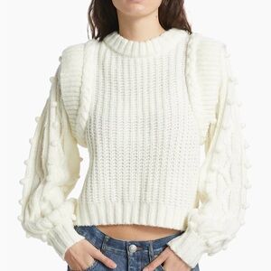 NWT Farm Rio Shaker-Stitch Cropped Sweater